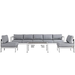 Shore 6 Piece Outdoor Patio Aluminum Sectional Sofa Set C - Silver Gray 