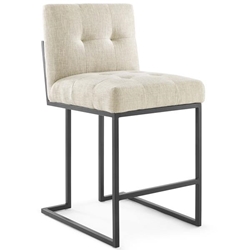 Privy Black Stainless Steel Upholstered Fabric Counter Stool - Black Beige 
