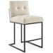 Privy Black Stainless Steel Upholstered Fabric Counter Stool - Black Beige - MOD5937