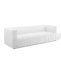 Reflection Channel Tufted Upholstered Fabric Sofa - White 