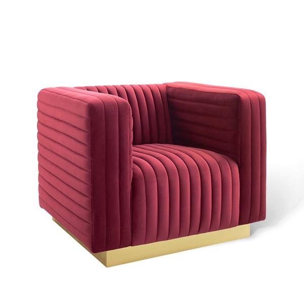 Charisma Channel Tufted Performance Velvet Accent Armchair - Maroon 