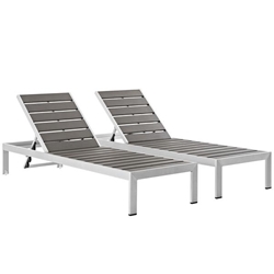 Shore Chaise Outdoor Patio Aluminum Set of 2 - Silver Gray Style A 