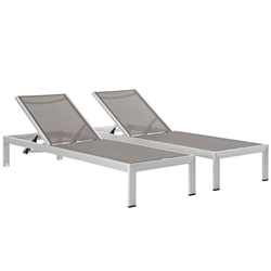 Shore Chaise Outdoor Patio Aluminum Set of 2 - Silver Gray Style B 