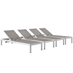 Shore Chaise Outdoor Patio Aluminum Set of 4 - Silver Gray Style B 