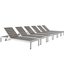 Shore Chaise Outdoor Patio Aluminum Set of 6 - Silver Gray Style A 
