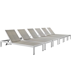 Shore Chaise Outdoor Patio Aluminum Set of 6 - Silver Gray Style C 