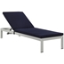 Shore Outdoor Patio Aluminum Chaise with Cushions - Silver Navy Style A