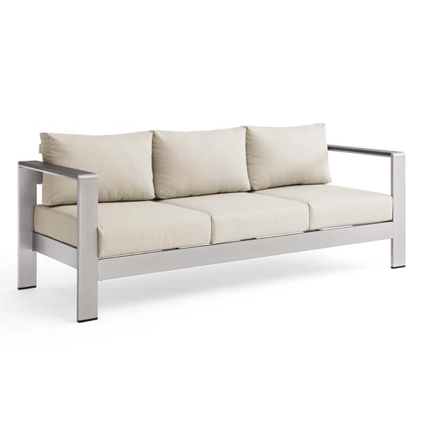 Shore Outdoor Patio Aluminum Sofa - Silver Beige 