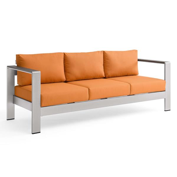 Shore Outdoor Patio Aluminum Sofa - Silver Orange 