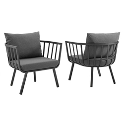 Riverside Outdoor Patio Aluminum Armchair Set of 2 - Gray Charcoal 