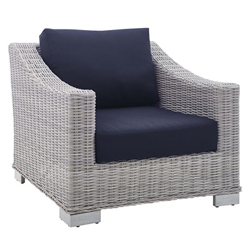 Conway Sunbrella® Outdoor Patio Wicker Rattan Armchair - Light Gray Navy 