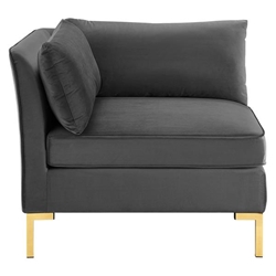 Ardent Performance Velvet Sectional Sofa Corner Chair - Gray 