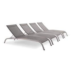 Savannah Outdoor Patio Mesh Chaise Lounge Set of 4 - Gray 