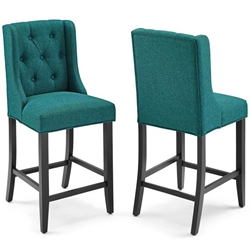 Baronet Counter Bar Stool Upholstered Fabric Set of 2 - Teal 