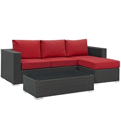 Sojourn 3 Piece Outdoor Patio Sunbrella® Sectional Set A - Canvas Red 