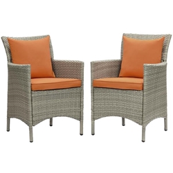 Conduit Outdoor Patio Wicker Rattan Dining Armchair Set of 2 - Light Gray Orange 