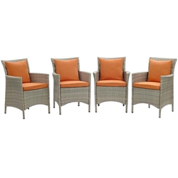 Conduit Outdoor Patio Wicker Rattan Dining Armchair Set of 4 - Light Gray Orange 