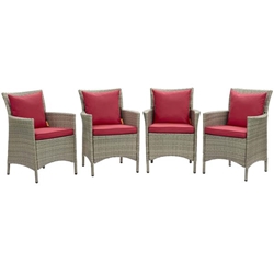 Conduit Outdoor Patio Wicker Rattan Dining Armchair Set of 4 - Light Gray Red 