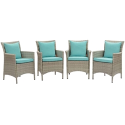 Conduit Outdoor Patio Wicker Rattan Dining Armchair Set of 4 - Light Gray Turquoise 