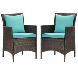 Conduit Outdoor Patio Wicker Rattan Dining Armchair Set of 2 - Brown Turquoise 
