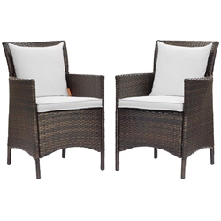 Conduit Outdoor Patio Wicker Rattan Dining Armchair Set of 2 - Brown White 
