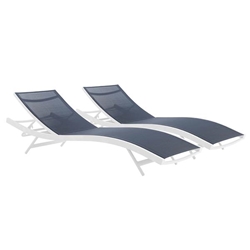 Glimpse Outdoor Patio Mesh Chaise Lounge Set of 2 - White Navy 