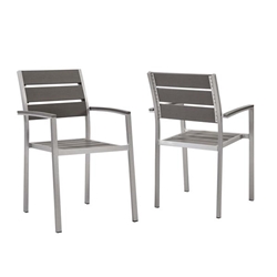 Shore Outdoor Patio Aluminum Dining Armchair Set of 2 - Silver Gray 