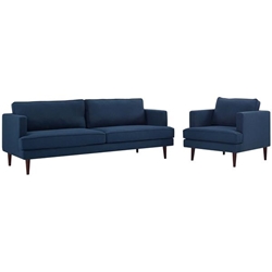 Agile Upholstered Fabric Sofa and Armchair Set - Blue 