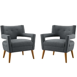 Sheer Upholstered Fabric Armchair Set of 2 - Gray 