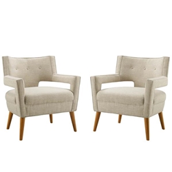 Sheer Upholstered Fabric Armchair Set of 2 - Sand 