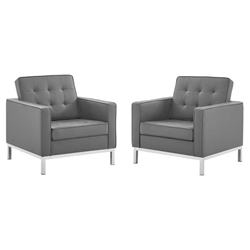 Loft Tufted Upholstered Faux Leather Armchair Set of 2 - Silver Gray 