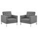 Loft Tufted Upholstered Faux Leather Armchair Set of 2 - Silver Gray - MOD6586