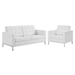 Loft Tufted Upholstered Faux Leather Loveseat and Armchair Set - Silver White - MOD6594