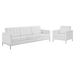 Loft Tufted Upholstered Faux Leather Sofa and Armchair Set - Silver White - MOD6604