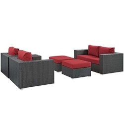 Sojourn 5 Piece Outdoor Patio Sunbrella® Sectional Set A - Canvas Red 