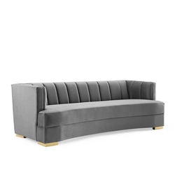 Encompass Channel Tufted Performance Velvet Curved Sofa - Gray 