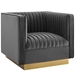 Sanguine Vertical Channel Tufted Upholstered Performance Velvet Sofa and Armchair Set - Gray - MOD6721