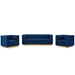 Sanguine 3 Piece Vertical Channel Tufted Upholstered Performance Velvet Set - Navy - MOD6725