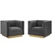 Sanguine Vertical Channel Tufted Upholstered Performance Velvet Armchair Set of 2 - Gray - MOD6727