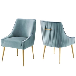 Discern Pleated Back Upholstered Performance Velvet Dining Chair Set of 2 - Light Blue 