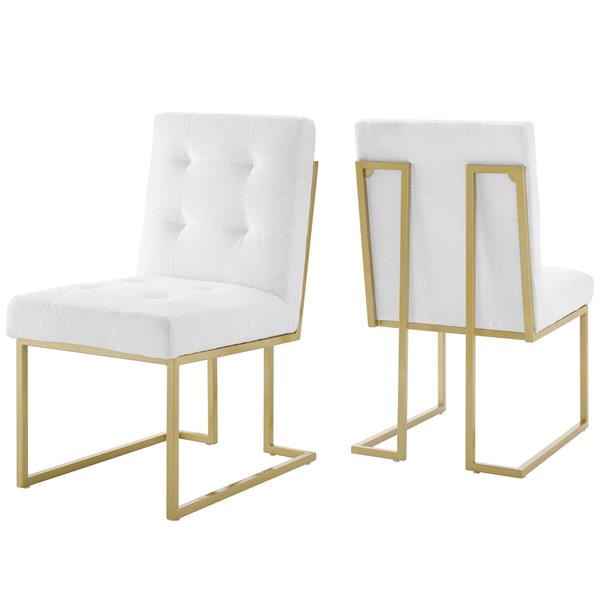 Privy Gold Stainless Steel Upholstered Fabric Dining Accent Chair Set of 2 - Gold White 