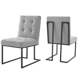 Privy Black Stainless Steel Upholstered Fabric Dining Chair Set of 2 - Black Light Gray 