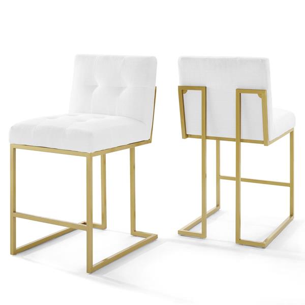 Privy Gold Stainless Steel Upholstered Fabric Counter Stool Set of 2 - Gold White 