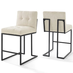 Privy Black Stainless Steel Upholstered Fabric Counter Stool Set of 2 - Black Beige 