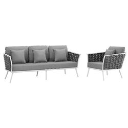 Stance 2 Piece Outdoor Patio Aluminum Sectional Sofa Set A - White Gray 