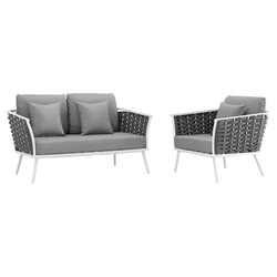 Stance 2 Piece Outdoor Patio Aluminum Sectional Sofa Set B - White Gray 