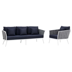 Stance 2 Piece Outdoor Patio Aluminum Sectional Sofa Set A - White Navy 
