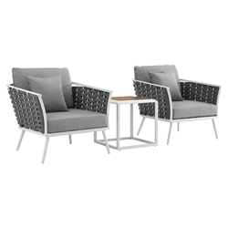 Stance 3 Piece Outdoor Patio Aluminum Sectional Sofa Set A - White Gray 