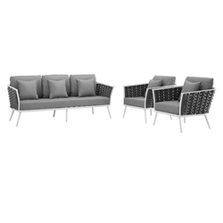 Stance 3 Piece Outdoor Patio Aluminum Sectional Sofa Set B - White Gray 