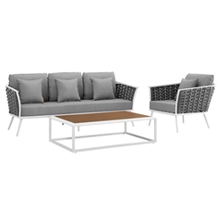 Stance 3 Piece Outdoor Patio Aluminum Sectional Sofa Set C - White Gray 